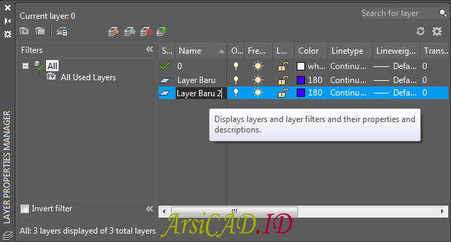 Langkah 3 Membuat Layer Untuk Gambar Kerja di AutoCAD